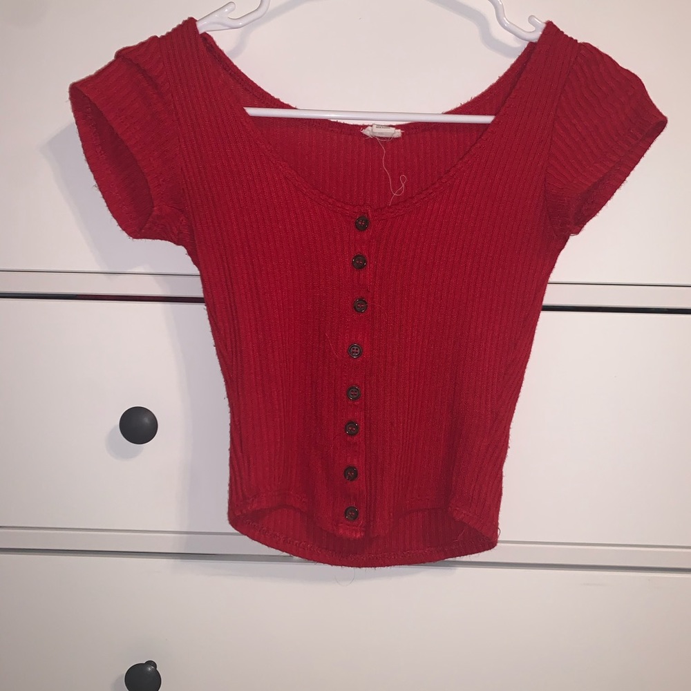 Red Button Down Garage Top